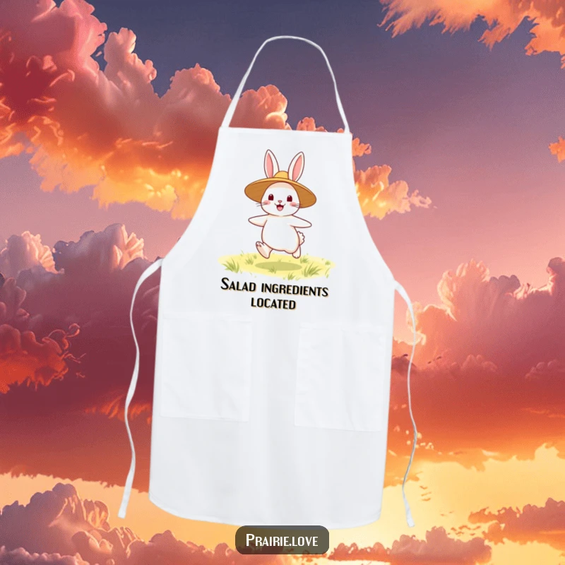 Funny Rabbit Apron: A happy rabbit wearing a straw hat, ready to help in the kitchen with a cheerful demeanor.