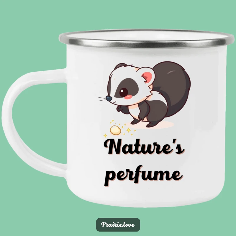 Funny Skunk Enamel Mug: Sparkling Puffs Camping, Perfect Funny Gift