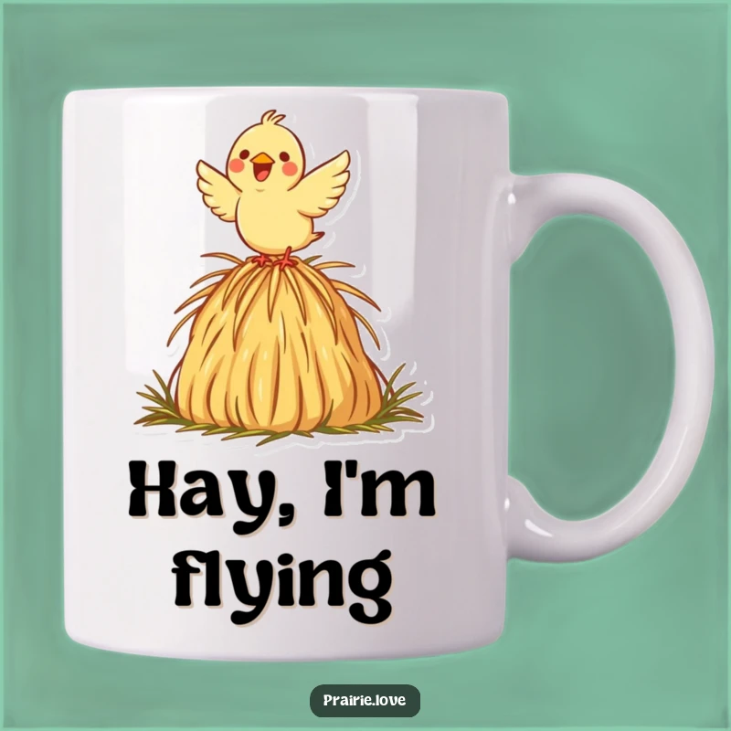 Funny Bird Haystack Mug: Joyful Flight Icon, Perfect Humorous Gift