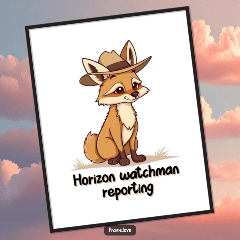 Funny Coyote Ranger Poster: A determined coyote in a ranger hat scanning the horizon, a motivational piece for any wall.