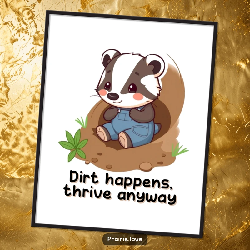 Funny Free Printable Wall Art: Playful badger in overalls happily tunnels through soil, whimsical and charming wall decor.