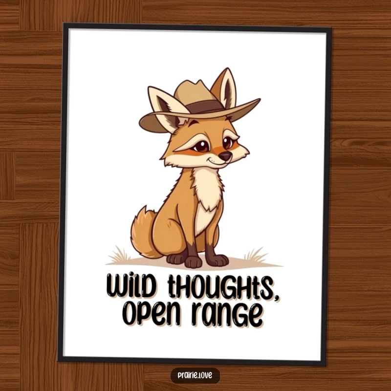 Funny Free Printable Coyote Ranger Wall Art: Determined coyote in ranger hat surveying horizon, bold DIY downloadable decor.