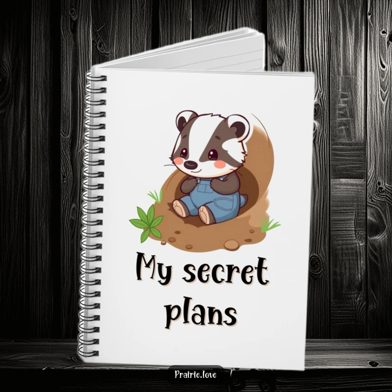Funny badger gardener notebook, a playful badger in overalls happily tunneling through the soil, for journaling.
