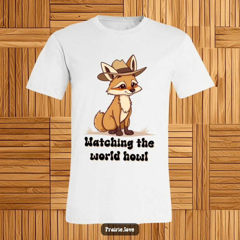 Funny Coyote Ranger T-Shirt: A determined coyote in a ranger hat scanning the distance, conveying a sense of responsibility and vigilance.